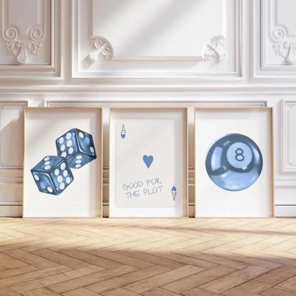 Imagem de Conjunto De 3 Pôsteres Estéticos Sem Moldura Com Tema De Bola De Bilhar Azul 8, Estilo Y2K Preppy,