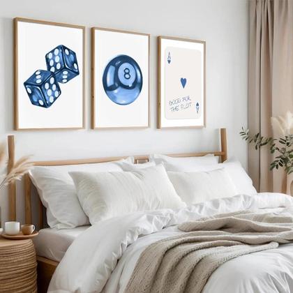 Imagem de Conjunto De 3 Pôsteres Estéticos Sem Moldura Com Tema De Bola De Bilhar Azul 8, Estilo Y2K Preppy,