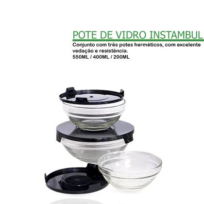 Imagem de Conjunto De 3 Potes De Vidro C/ Tampa Trava Istambul Multiuso Design Versátil Cozinha