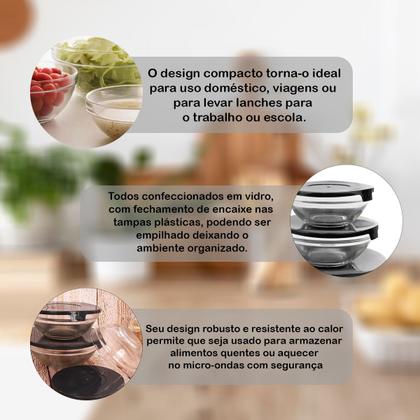 Imagem de Conjunto De 3 Potes De Vidro C/ Tampa Trava Istambul Multiuso Design Versátil Cozinha