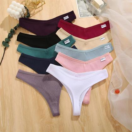 Imagem de Conjunto de 3 Tangas de Algodão Femininas - Confortáveis, Cintura Baixa e Estilo Waffle