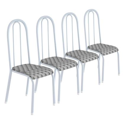 Imagem de Conjunto De 4 Cadeiras Branco Em Aço Cozinha Jantar Estofada