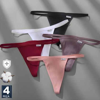 Imagem de Conjunto de 4 Calcinhas Fio Dental de Algodão - Cintura Baixa e Sexy