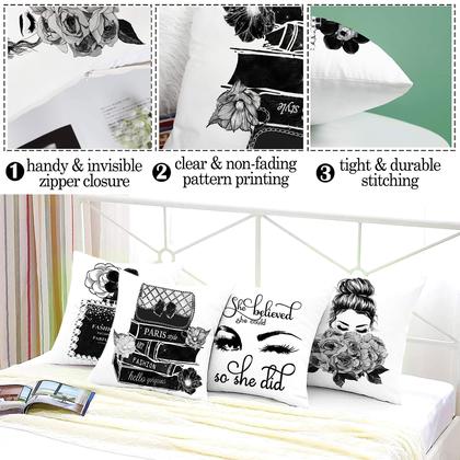 Imagem de Conjunto de 4 capas de travesseiro HSINYA, 45x45cm, preto e branco, moda