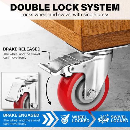 Imagem de Conjunto de 4 polegadas Caster Wheels Castrek Heavy Duty de 4 polegadas (1000 kg)