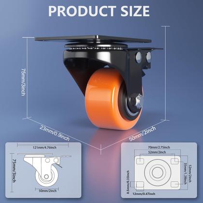 Imagem de Conjunto de 4 polegadas Caster Wheels WOZESEIK Heavy Duty de 2 polegadas com freio