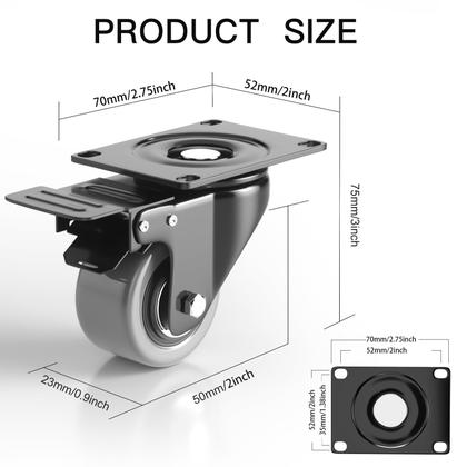 Imagem de Conjunto de 4 polegadas Caster Wheels WOZESEIK Heavy Duty de 2 polegadas com freio