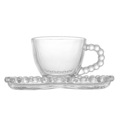 Imagem de Conjunto de 4 Xícaras de Café de Cristal com Pires Coração Pearl 85ml - Wolff