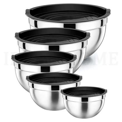 Imagem de Conjunto De 5 Bowls Tigelas De Inox Com Tampa Plástica Kit