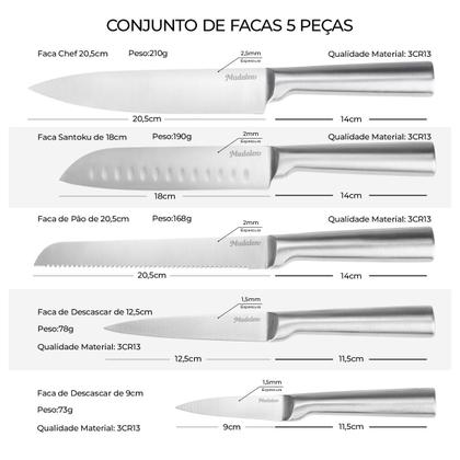 Imagem de Conjunto de 5 Facas Profissionais em Aço Inoxidável  Madalen  Corte Preciso, Design Sofisticado e Durabilidade Excepcional