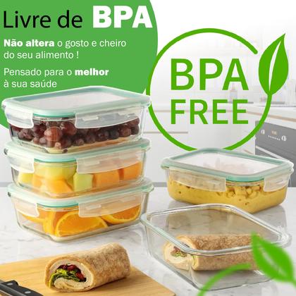 Imagem de Conjunto De 5 Lindos Potes De Vidro Hermético Para Mantimentos Marmita 370ml Com Tampa