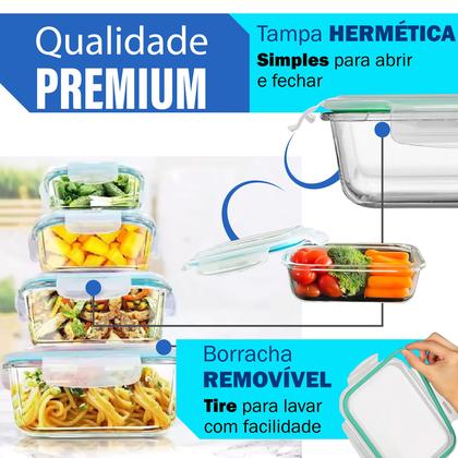 Imagem de Conjunto De 5 Lindos Potes De Vidro Hermético Para Mantimentos Marmita 370ml Com Tampa