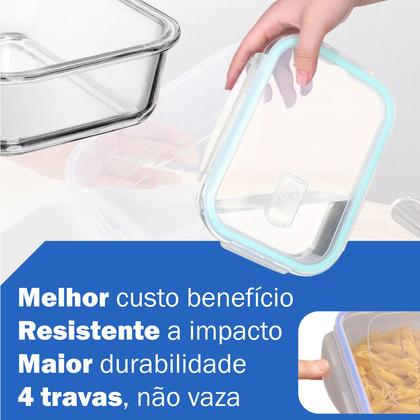Imagem de Conjunto De 5 Lindos Potes De Vidro Hermético Para Mantimentos Marmita 370ml Com Tampa