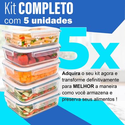 Imagem de Conjunto De 5 Lindos Potes De Vidro Hermético Para Mantimentos Marmita 370ml Com Tampa