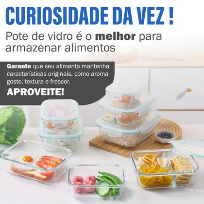 Imagem de Conjunto De 5 Lindos Potes De Vidro Hermético Para Mantimentos Marmita 370ml Com Tampa