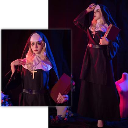 Imagem de Conjunto de 5 peças de Halloween Costume NSPSTT The Nun para mulheres e homens