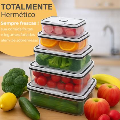 Imagem de Conjunto De 5 Potes Herméticos De Plástico Com Tampa De Vedação Freezer Geladeira Microondas Top