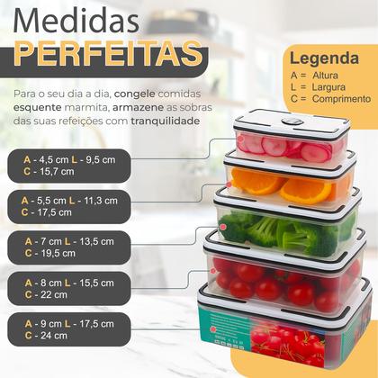 Imagem de Conjunto De 5 Potes Herméticos De Plástico Retangular Com Tampa De Vedação Top