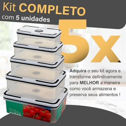 Imagem de Conjunto De 5 Potes Herméticos De Plástico Retangular Com Tampa De Vedação Top