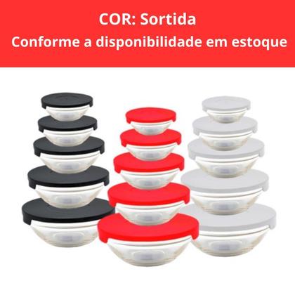 Imagem de Conjunto De 5 Potes Vidro Redondo Com Tampa Trava Mantimento