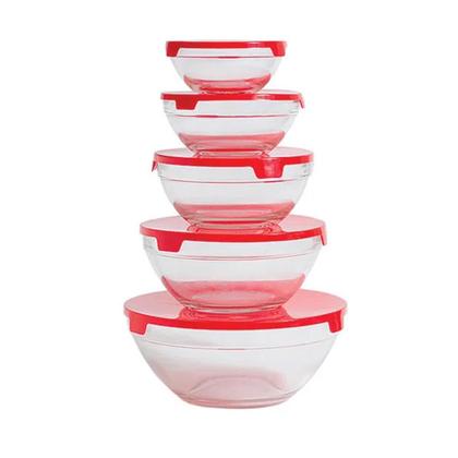 Imagem de Conjunto De 5 Potes Vidro Redondo Com Tampa Trava Mantimento