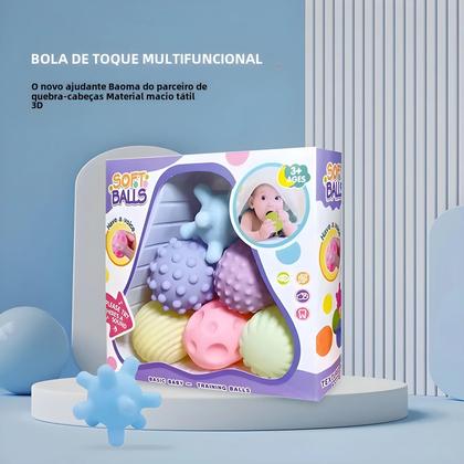 Imagem de Conjunto de 6 Bolas Sensoriais para Bebês - Chocalho de Massagem com Textura Macia