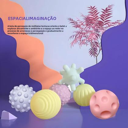 Imagem de Conjunto de 6 Bolas Sensoriais para Bebês - Chocalho de Massagem com Textura Macia