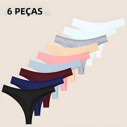 Imagem de Conjunto De 6 Calcinhas De Algodão Com Cintura Baixa Para Mulheres, Intimates Macios S-XL, G-String
