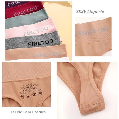 Imagem de Conjunto De 6 Calcinhas Sem Costura Para Mulheres, Cor Sólida, Cintura Média, Sexy, G-String, Roupa