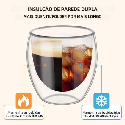 Imagem de Conjunto de 6 Copos de Vidro com Parede Dupla (80ml) - Para Café, Chá e Cerveja