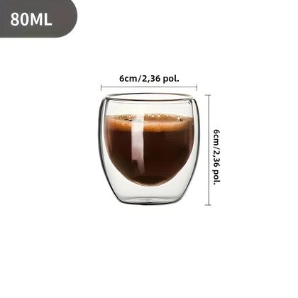 Imagem de Conjunto de 6 Copos de Vidro com Parede Dupla (80ml) - Para Café, Chá e Cerveja