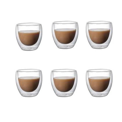 Imagem de Conjunto de 6 Copos de Vidro com Parede Dupla (80ml) - Para Café, Chá e Cerveja