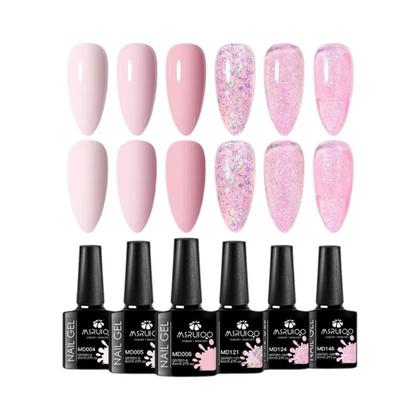 Imagem de Conjunto de 6 Esmaltes em Gel com Glitter - Cores Nude, Rosa e Vermelho - Kit de Manicure UV