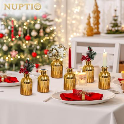 Imagem de Conjunto de 6 peças Bud Vases NUPTIO Glass Gold para flores de 14 cm