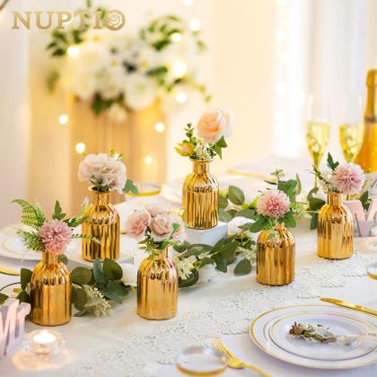 Imagem de Conjunto de 6 peças Bud Vases NUPTIO Glass Gold para flores de 14 cm
