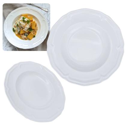 Imagem de Conjunto de 6 Pratos Fundos Branco 22,5 Cm + 6 Pratos Rasos 26,5 Borda Delicada Melamina / Plastico Bestfer