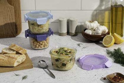 Imagem de Conjunto de 6 Recipientes de Vidro Ello Color Lock (2 xícaras) - Pacote com 3 Roxos