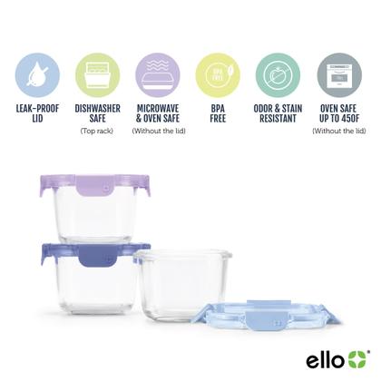 Imagem de Conjunto de 6 Recipientes de Vidro Ello Color Lock (2 xícaras) - Pacote com 3 Roxos
