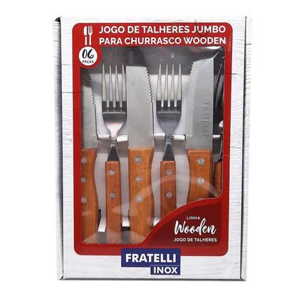 Imagem de Conjunto de 6 Talheres Jumbo Wooden para Churrasco CO0544534 - Fratelli