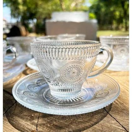 Imagem de Conjunto De 6 Xícaras Com Pires De Vidro Bohemia