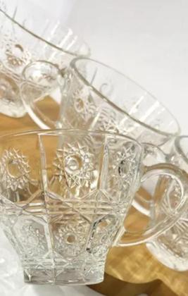 Imagem de Conjunto De 6 Xícaras Com Pires De Vidro Bohemia