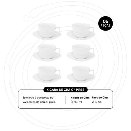 Imagem de Conjunto de 6 Xícaras Grandes 240ml Com Pires White