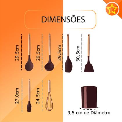 Imagem de  Conjunto de 7 Utensílios de Cozinha de Silicone com Cabo de Madeira Belakaza 