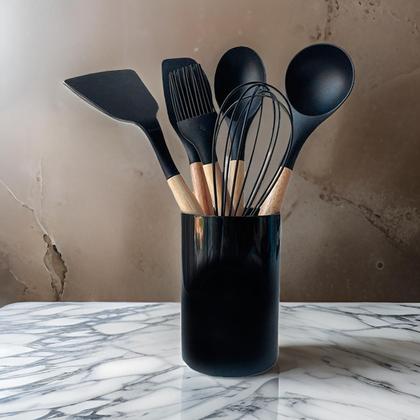 Imagem de  Conjunto de 7 Utensílios de Cozinha de Silicone com Cabo de Madeira Belakaza 