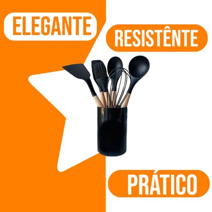 Imagem de  Conjunto de 7 Utensílios de Cozinha de Silicone com Cabo de Madeira Belakaza 