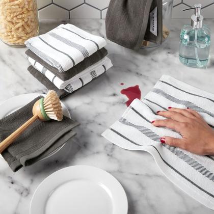 Imagem de Conjunto de 8 Panos de Prato KitchenAid Albany - Cinza Carvão/Branco
