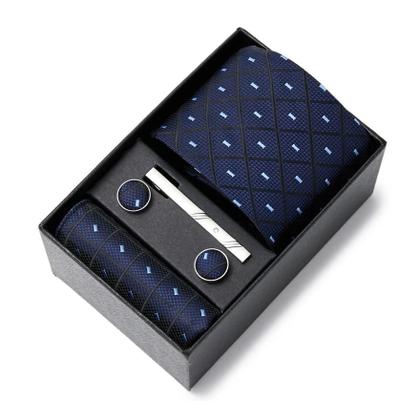 Imagem de Conjunto de Abotoaduras e Gravata com Bolinhas Azuis para Homens - Presente Ideal