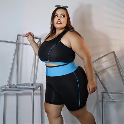 Imagem de Conjunto de Academia Top e short Ciclista PLUS SIZE e Slim Roupa fitness feminino