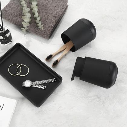 Imagem de Conjunto de acessórios de bancada de banheiro GAHEFY Black com dispensador de sabonete e suporte para escova de dentes