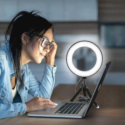 Imagem de Conjunto de acessórios de câmera lâmpada selfie/anel de luz 16 cm com suporte maleável